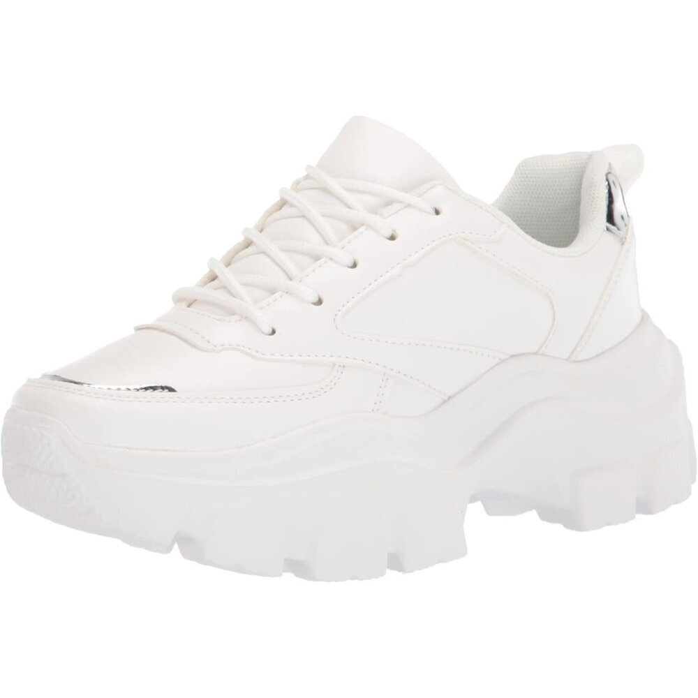 Lucky Step Women's White Silver Platform Dad Casual Lace Up Walking Sneakers